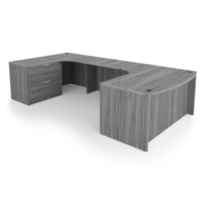 Kai U-Shaped Left-Handed Extended Corner Bow Front Desk with Full Pedestal and Lateral File, 71" x 114"