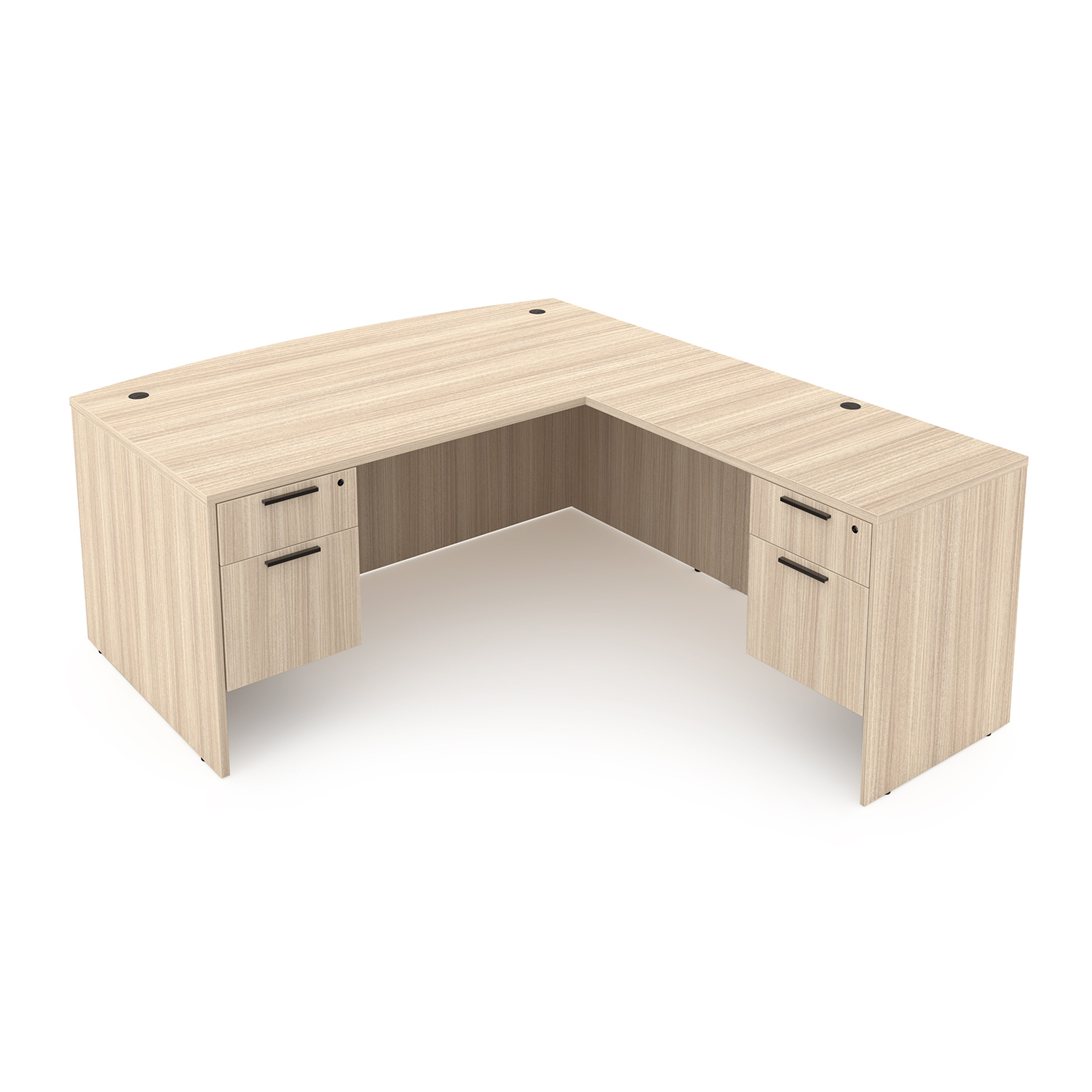 Rayne L-Shaped Bow Front Desk with Double Suspended Pedestals, 71" x 78"