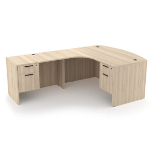 Rayne L-Shaped Extended Corner Bow Front Desk with Double Suspended Pedestals, 71" x 84" - Left-Handed