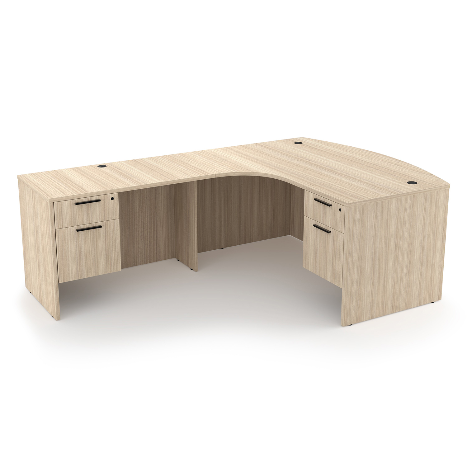 Rayne L-Shaped Extended Corner Bow Front Desk with Double Suspended Pedestals, 71" x 90" - Left-Handed