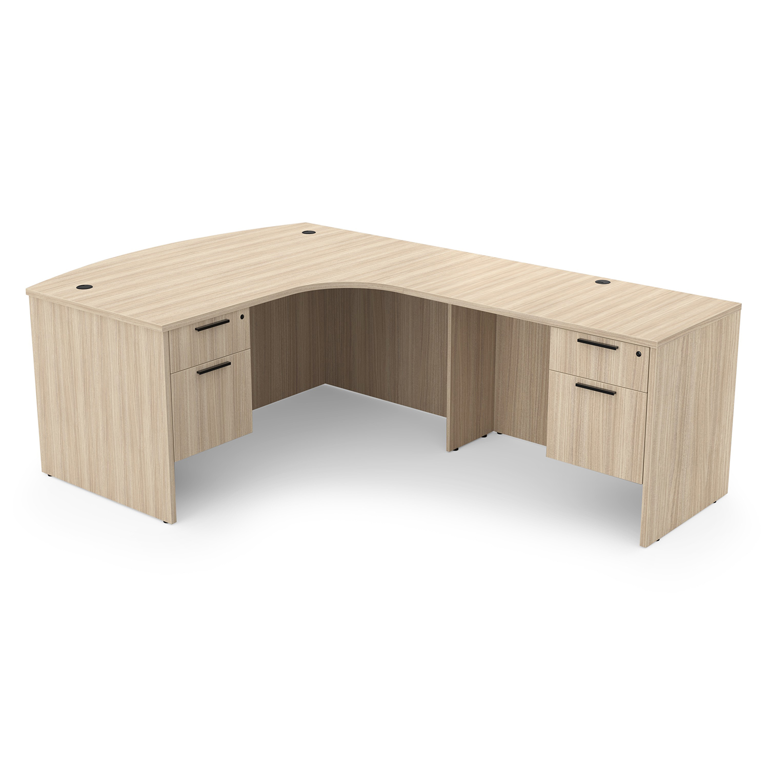 Rayne L-Shaped Extended Corner Bow Front Desk with Double Suspended Pedestals, 71" x 90" - Right-Handed