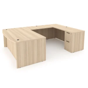 Rayne Non-Handed U-Shaped Bow Front Desk with Double Full Pedestals, 71" x 108"