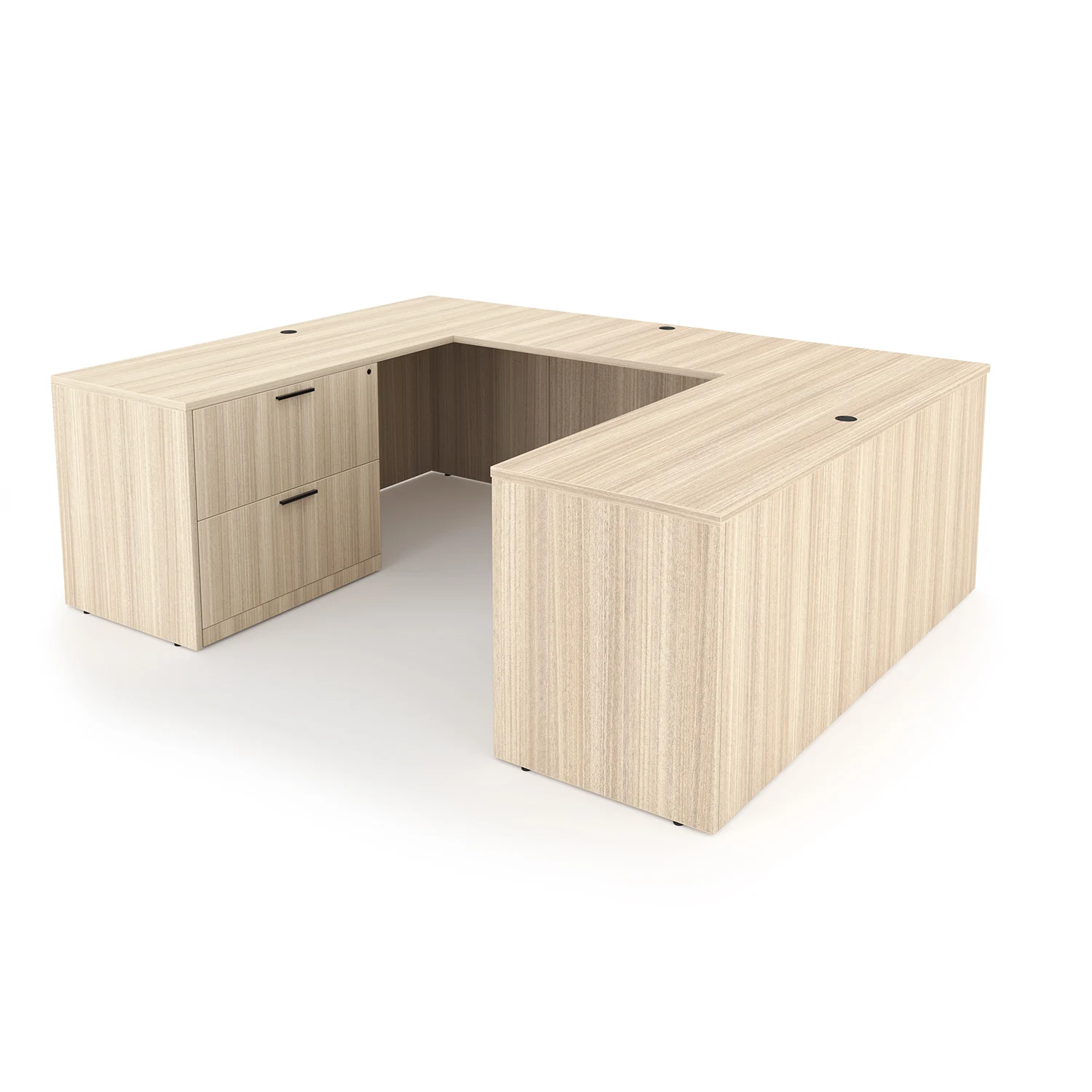 Rayne U-Shaped Desk with Full Pedestal and Lateral File, 71" x 102" (48" Bridge)
