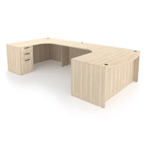 Rayne U-Shaped Left-Handed Extended Corner Bow Front Desk with Double Full Pedestals, 71" x 114"