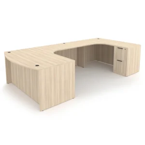Rayne U-Shaped Right Handed Extended Corner Bow Front Desk with Double Full Pedestals, 71" x 120"