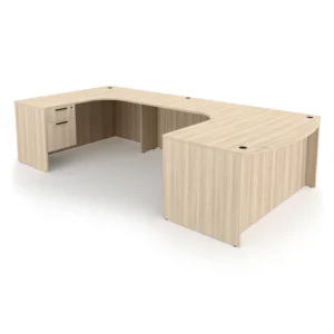 Rayne U-Shaped Left Handed Extended Corner Bow Front Desk with Double Suspended Pedestals, 71" x 120"