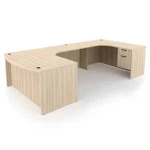Rayne U-Shaped Right Handed Extended Corner Bow Front Desk with Double Suspended Pedestals, 71" x 120"