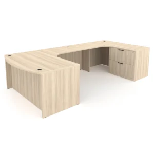 Rayne U-Shaped Right-Handed Extended Corner Bow Front Desk with Full Pedestal and Lateral File, 71" x 114"
