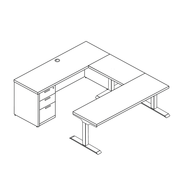 iRize Hybrid U Shaped Standing Desk with Full Pedestal, 71" x 96" - Flat Edge Top