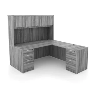 Kai L-Shaped Desk with Double Full Pedestals and Hutch with 4 Wood Doors, 66" x 72"