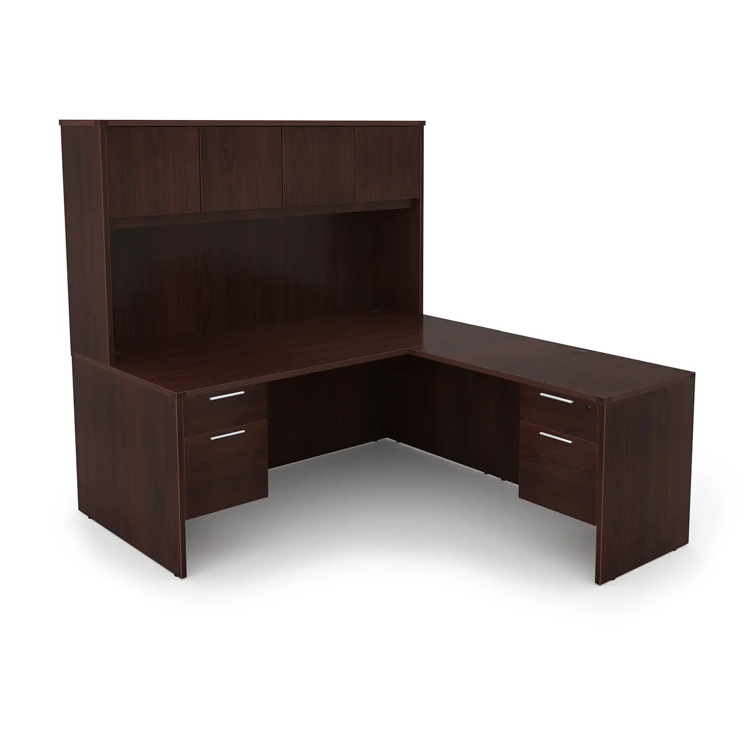 Kai L-Shaped Desk with Double Suspended Pedestals and Hutch with 4 Wood Doors, 66" x 72" - Image 3