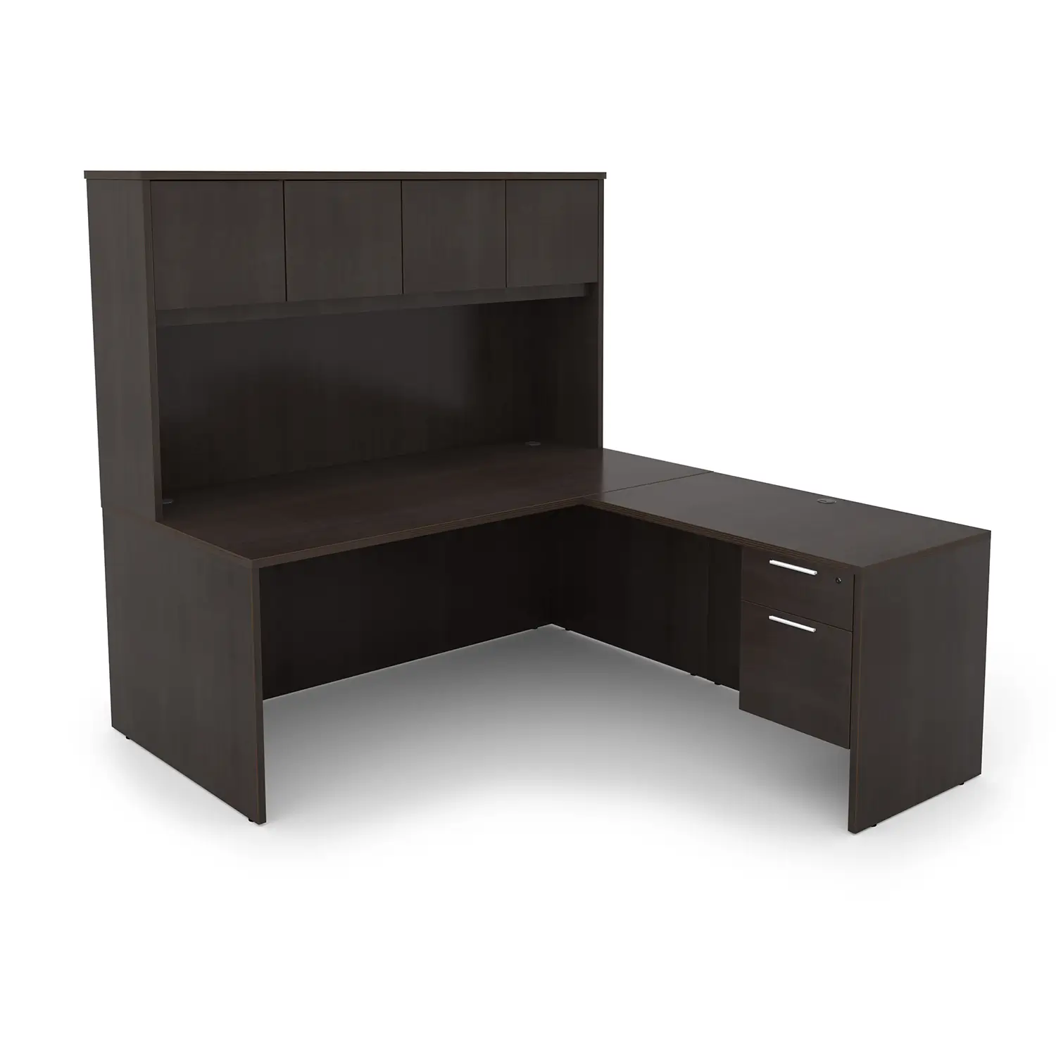 Kai L-Shaped Desk with Single Suspended Pedestal and Hutch with 4 Wood Doors, 60" x 72" - Image 3