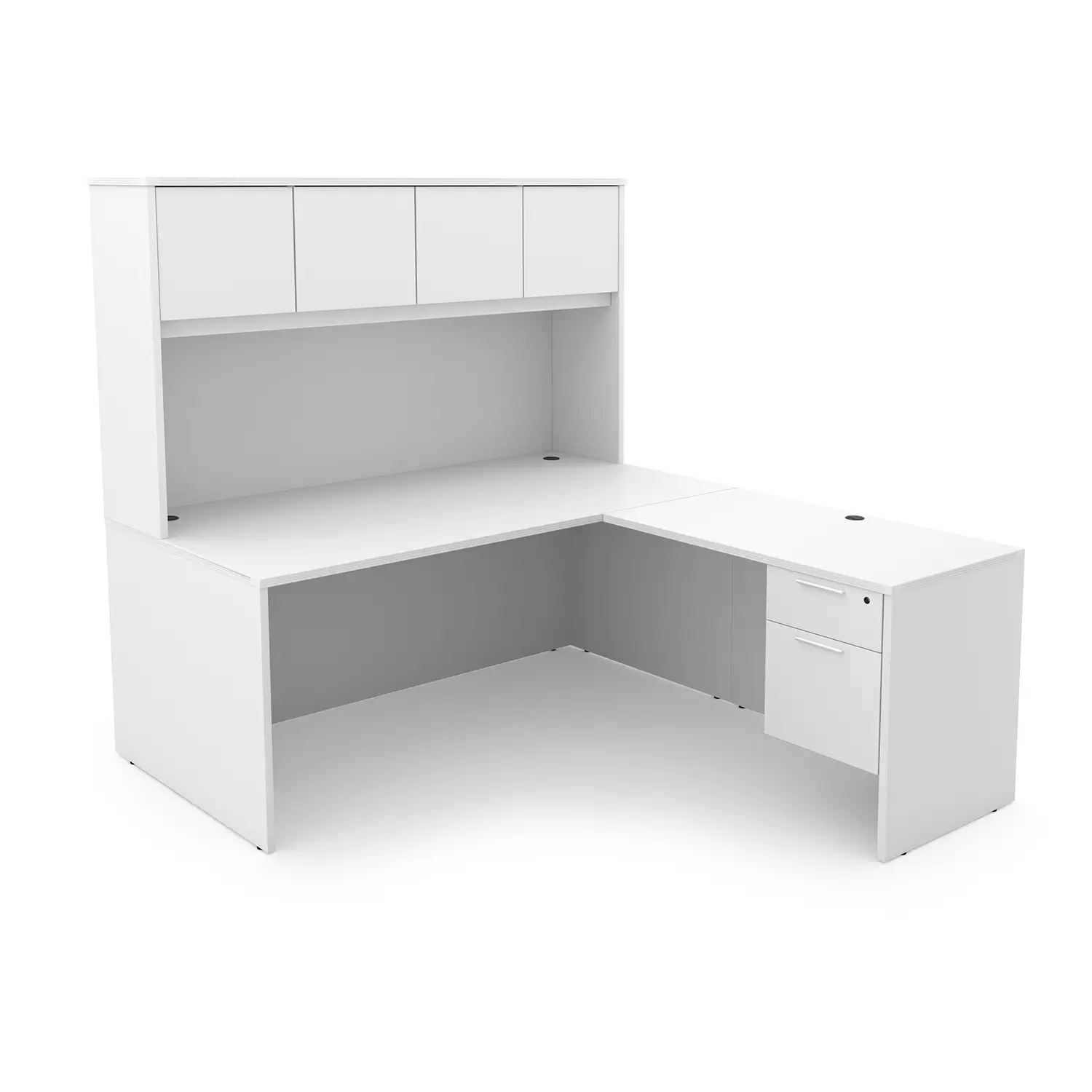 Kai L-Shaped Desk with Single Suspended Pedestal and Hutch with 4 Wood Doors, 60" x 72" - Image 5