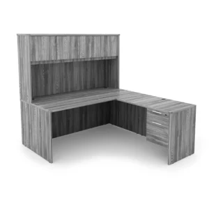 Kai L-Shaped Desk with Single Suspended Pedestal and Hutch with 4 Wood Doors, 60" x 72"
