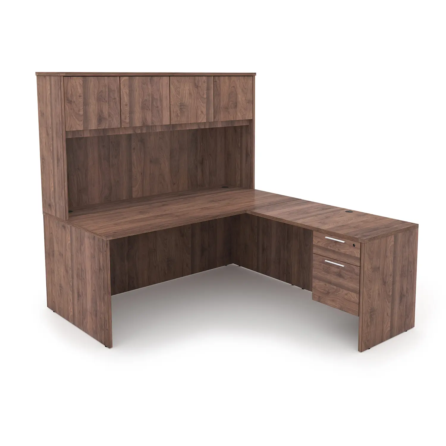 Kai L-Shaped Desk with Single Suspended Pedestal and Hutch with 4 Wood Doors, 60" x 72" - Image 2