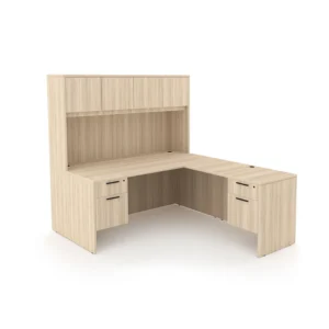 Rayne L-Shaped Desk with Double Suspended Pedestals and Hutch with 4 Wood Doors, 66" x 72"