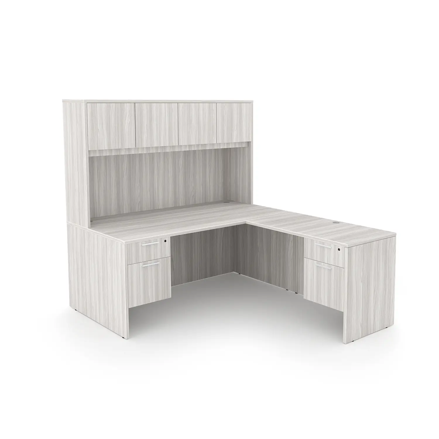 Rayne L-Shaped Desk with Double Suspended Pedestals and Hutch with 4 Wood Doors, 66" x 72" - Image 2